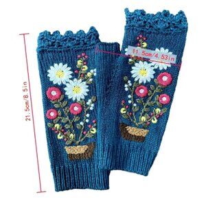 Handmade Flower Embroidered Gloves Women's Fingerless Knit Gloves